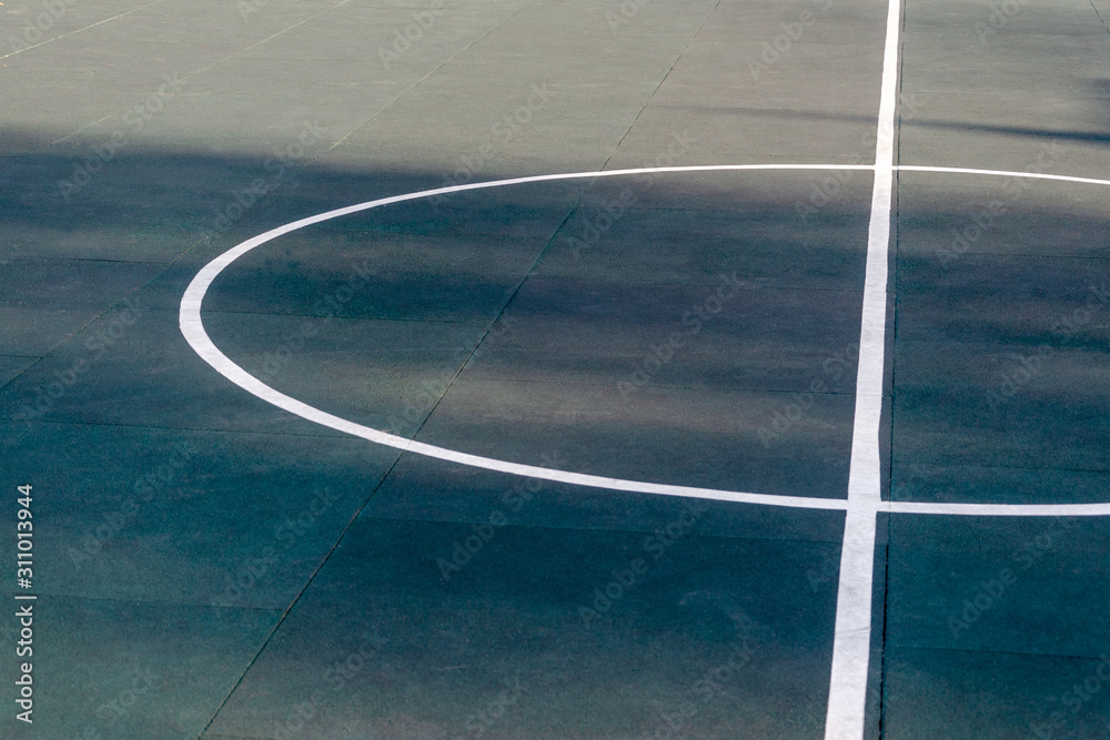 center of the field of team game sports. concept of soccer, basketball on an open air street playground