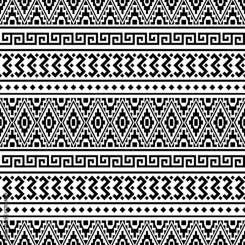 Seamless ethnic pattern vector in black and white color