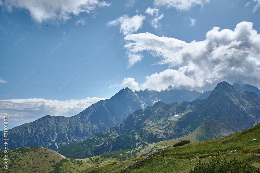 Mountain range mid cloudy day landscape shot, High Tatras Slovakia