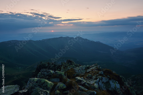 Mountain range sunrise, Jahnaci peak High Tatras Slovakia