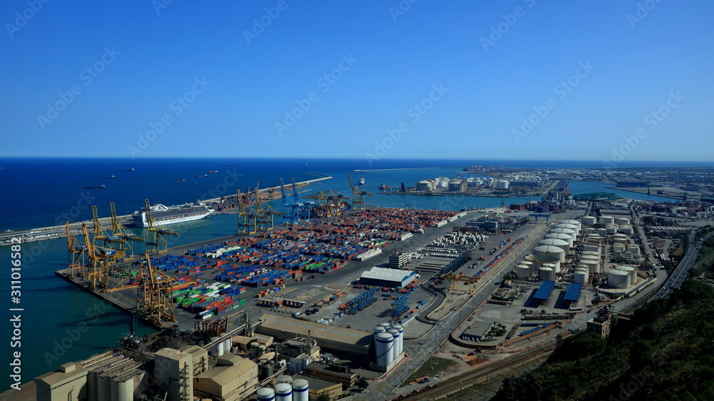 Cargo port filled with containers from above