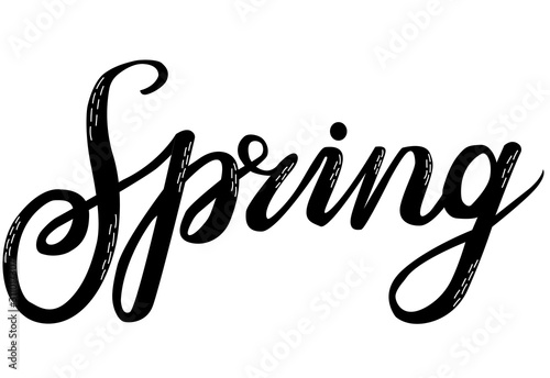 word Spring. Simple vector hand drawn calligraphy lettering