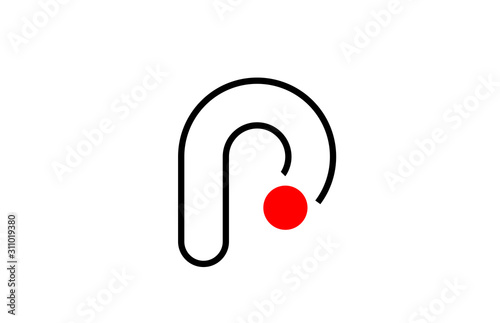 letter p logo alphabet design icon for business line in black and red dot