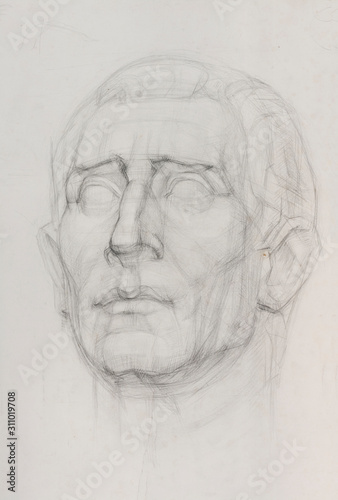 sketch drawing of gypsum sculpture head