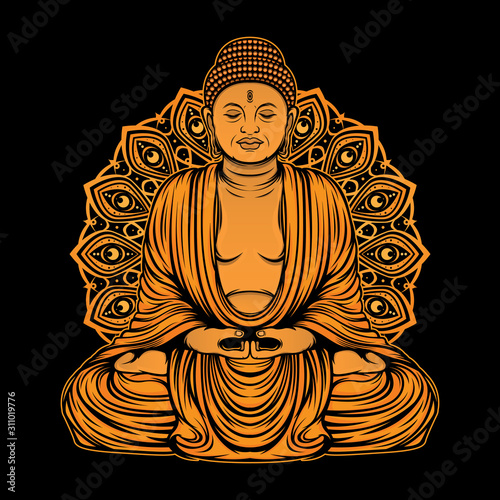 vector illustration gold buddha amitabha
