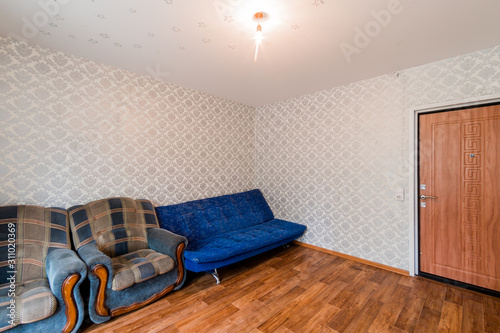 Russia, Omsk- August 05, 2019: interior room apartment. standard repair decoration in hostel