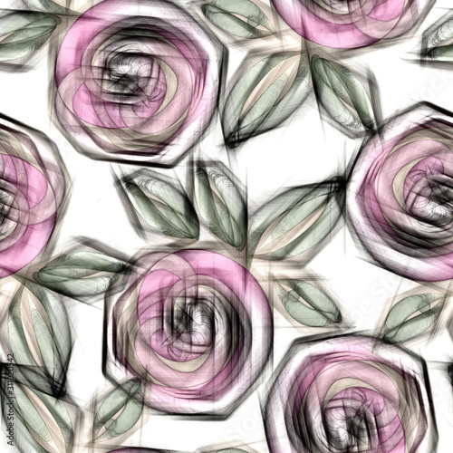 Roses seamless pattern. Hand drawn background.