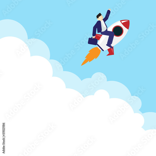 business people riding rocket flat vector illustration competition