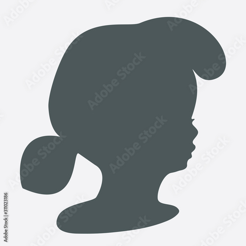 Black silhouette of baby profile, vector shape, hair