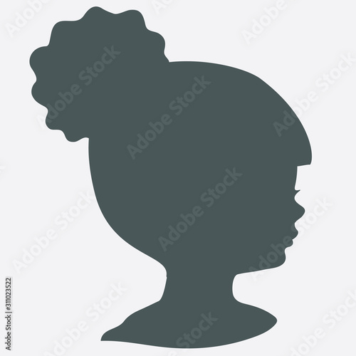 Black silhouette of baby profile, vector shape, hair