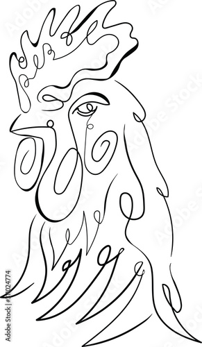 Abstract , fashion, bird, animal, character chicken rooster . Vector continuous line isolated on white background
