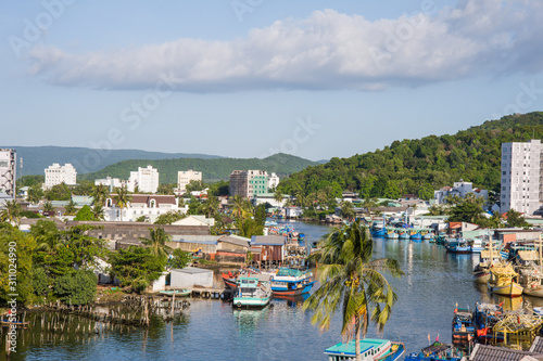 Fishing village on the river at Phu Quoc iasland, Vietnam. photo