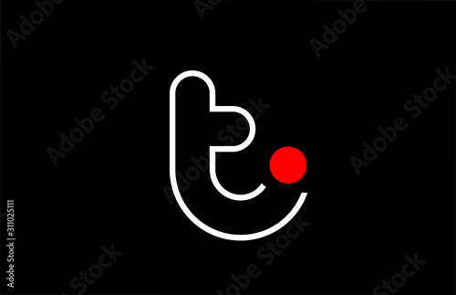 letter t logo line black background alphabet design icon for business with red dot