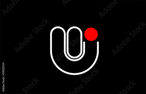 letter w logo line black background alphabet design icon for business with red dot