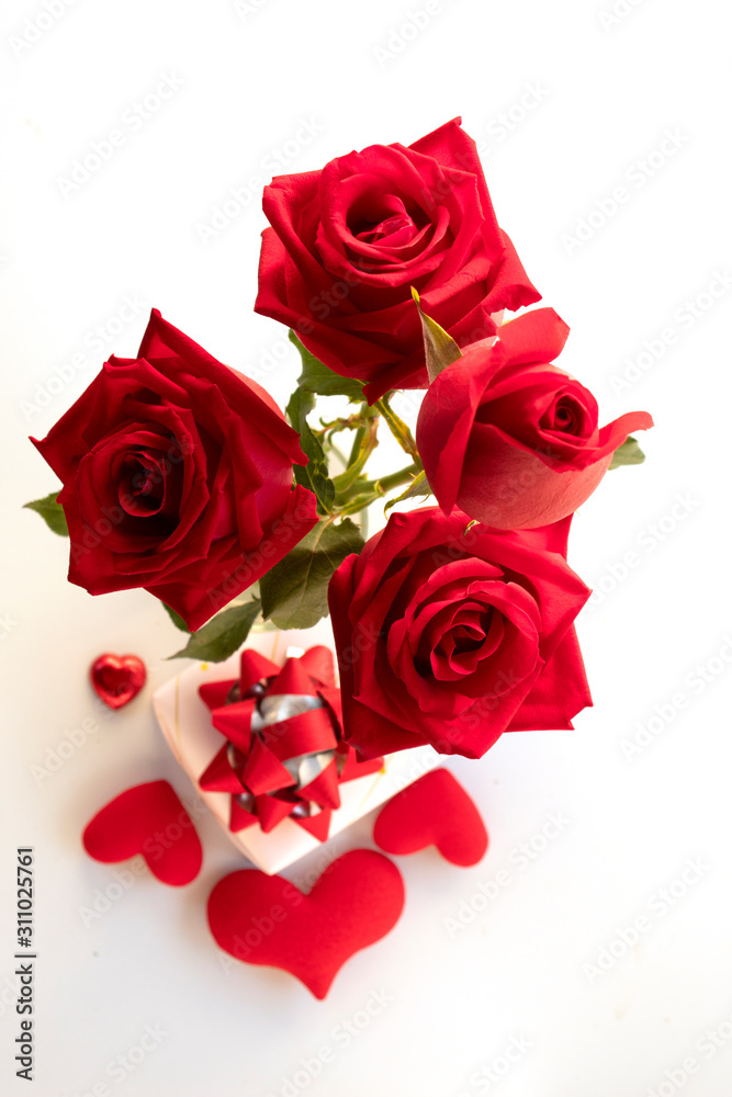 red rose and heart isolated on white background , vaientine day red rose and heart isolated on white background , vaientine day