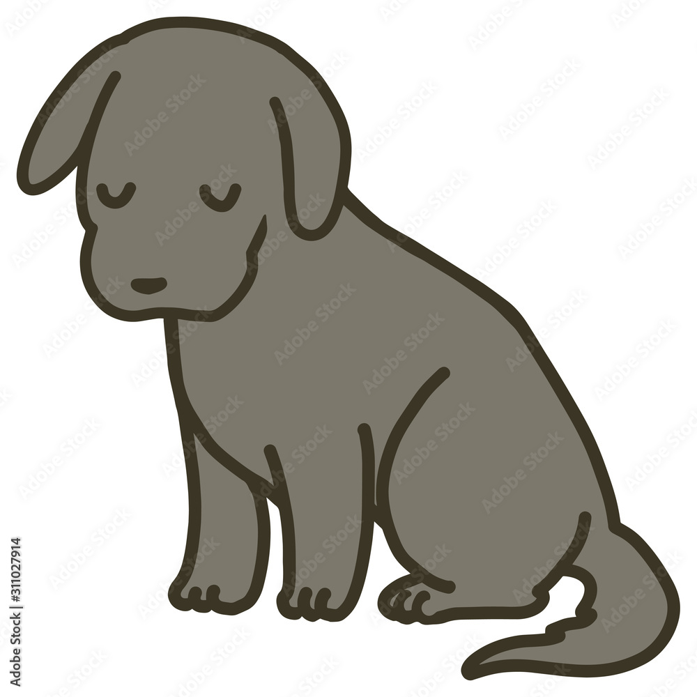 Fototapeta premium 座っている犬のイラスト_目を閉じる