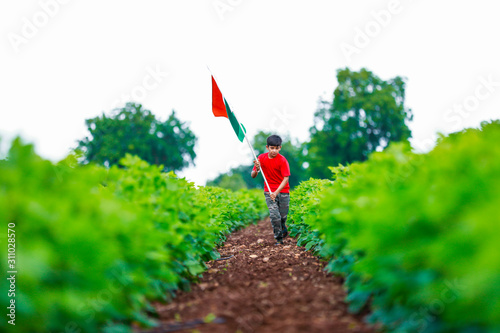 Cute little boy with Indian National Tricolor Flag 