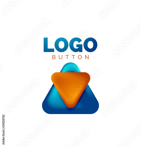 Play, arrow or download button icon, minimal design business logo template. 3d geometric bold in relief style with color blend steps effect. Vector Illustration For Wallpaper, Banner, Background, Card