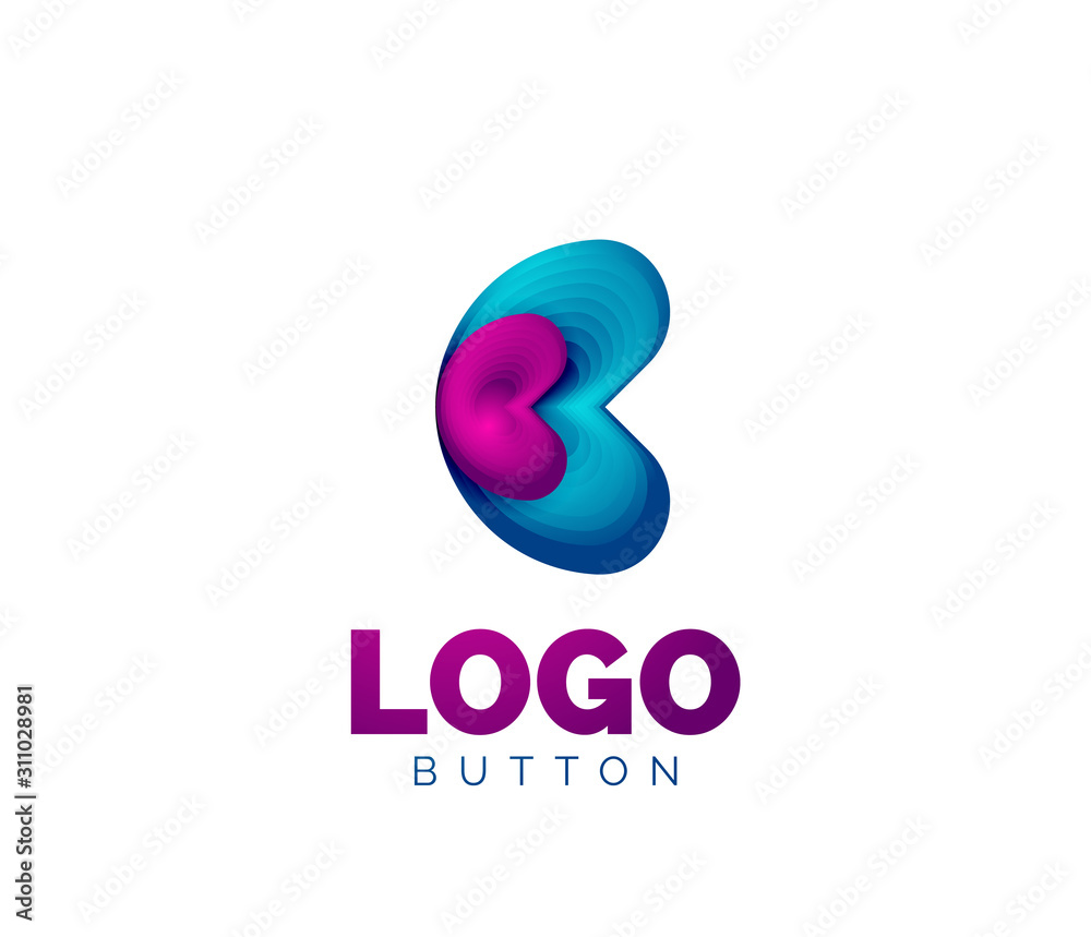 Abstract round shape logo template. Minimal geometrical design, 3d geometric bold symbol in relief style with color blend steps effect. Vector Illustration Abstract round shape logo template. Minimal geometrical design, 3d geometric bold symbol in relief style with color blend steps effect. Vector Illustration