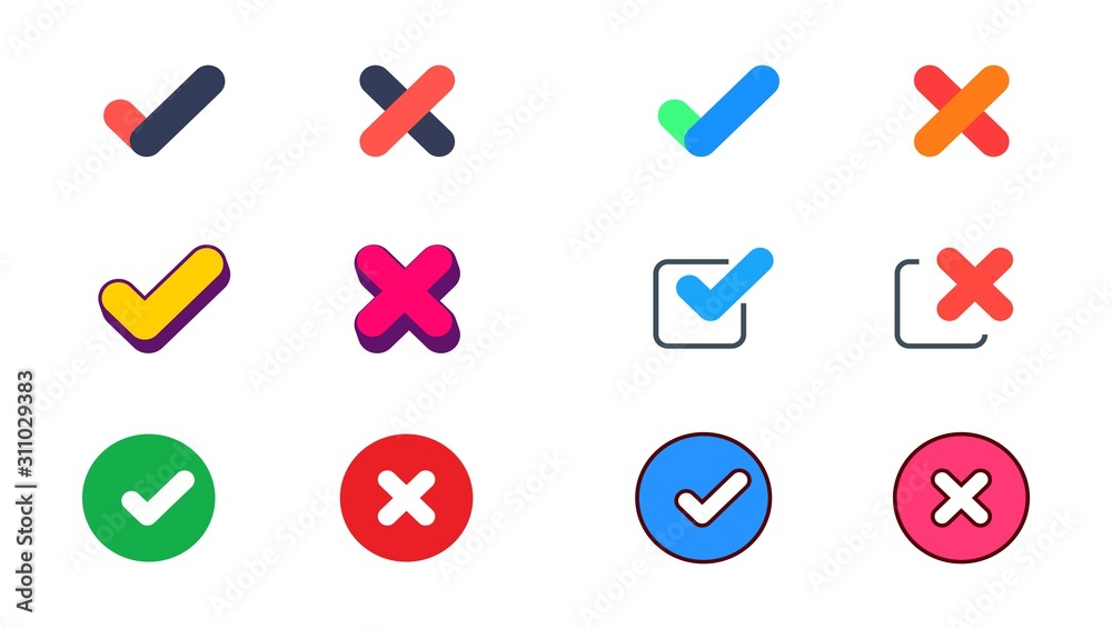Tick and cross signs, checkmark and x or confirm and deny icon button ...