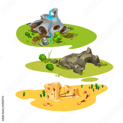 set of a little sand house and stone burrow
