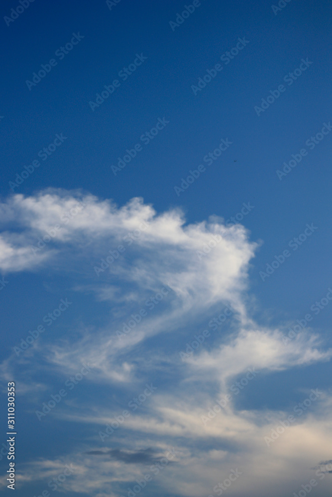 Fototapeta premium Wispy clouds and blue sky with copy space