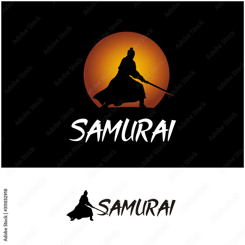 Silhouette of Japanese Samurai, Sunset Japan Warrior with Katana Sword ...