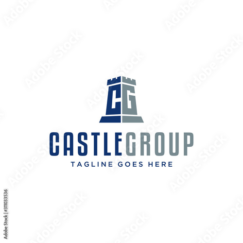 Medieval Castle Fortress Rook with Initials Letter C G CG GC Logo design