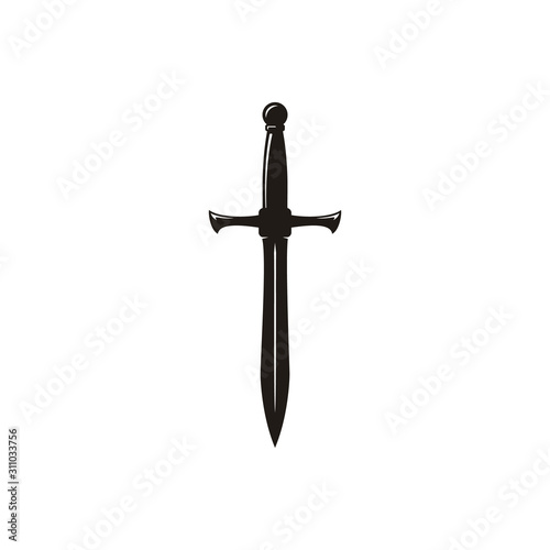 Medieval Black Sword Knight. Dagger Knife Blade Silhouette logo design vector