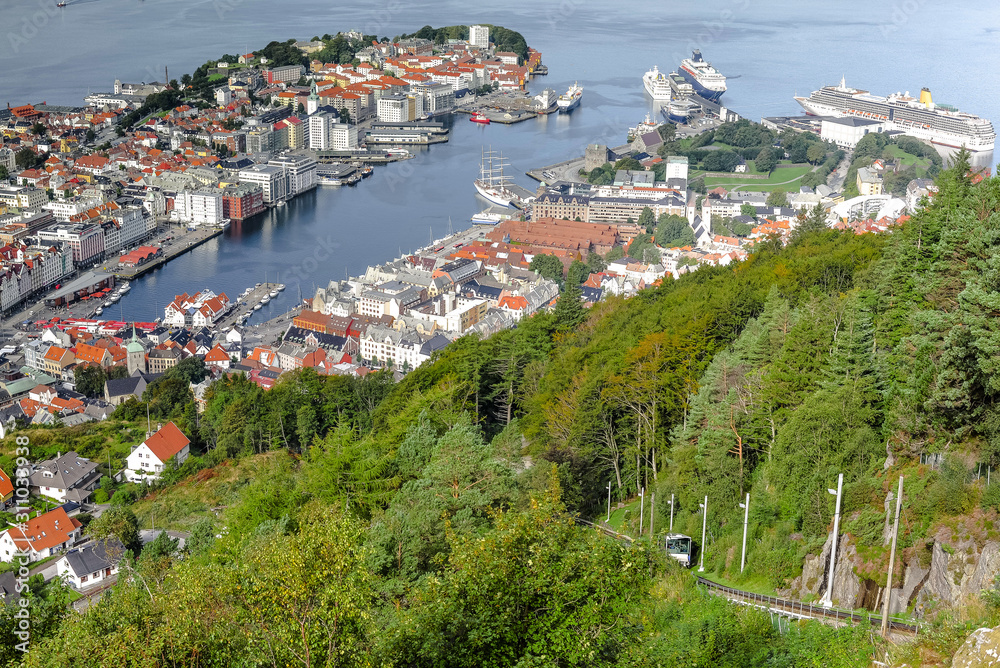 magnificent view of the port of Bergen in Norway