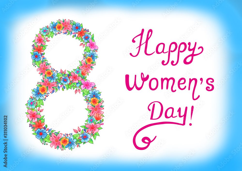 Happy Women's Day greeting card and poster. Hand drawn illustration Happy Women's Day greeting card and poster. Hand drawn illustration