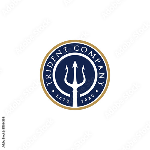 Trident Neptune God Poseidon Triton King Fork Spear Label logo design 