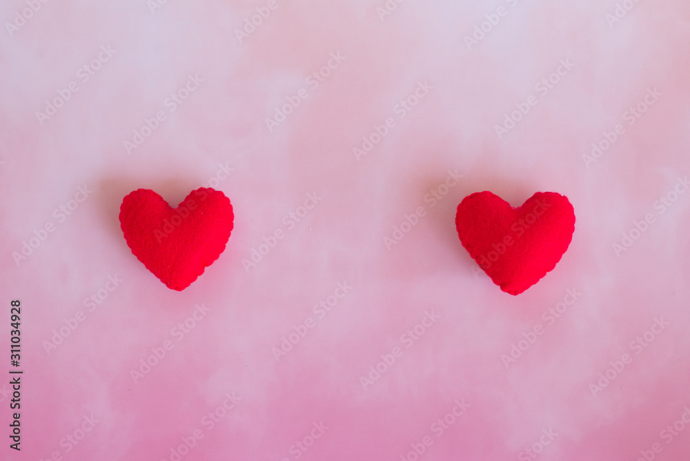 Love hearts on pink background. Valentines day card concept. Heart for Valentines Day Background.