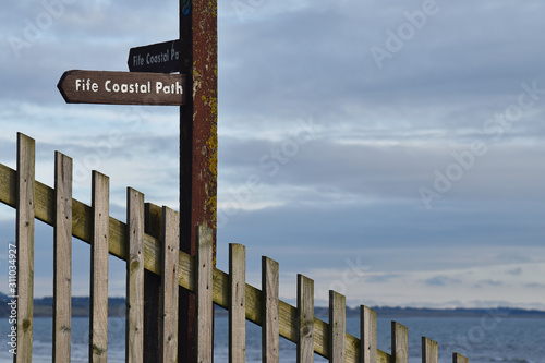Photography Signpost for Fife Coastal Path on Leven Beach in Fife