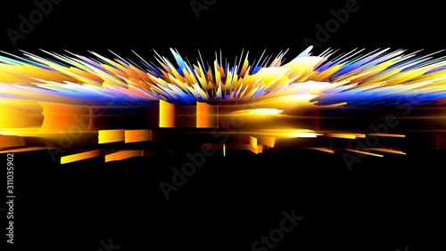 Led Light.  Future tech. Shine dynamic scene. Neon flare. Colorful rays. .Magic moving fast lines. Sparkling studio. Hologram display. Mystic beam. Stylish fantasy space. Bright blurred waves.. photo