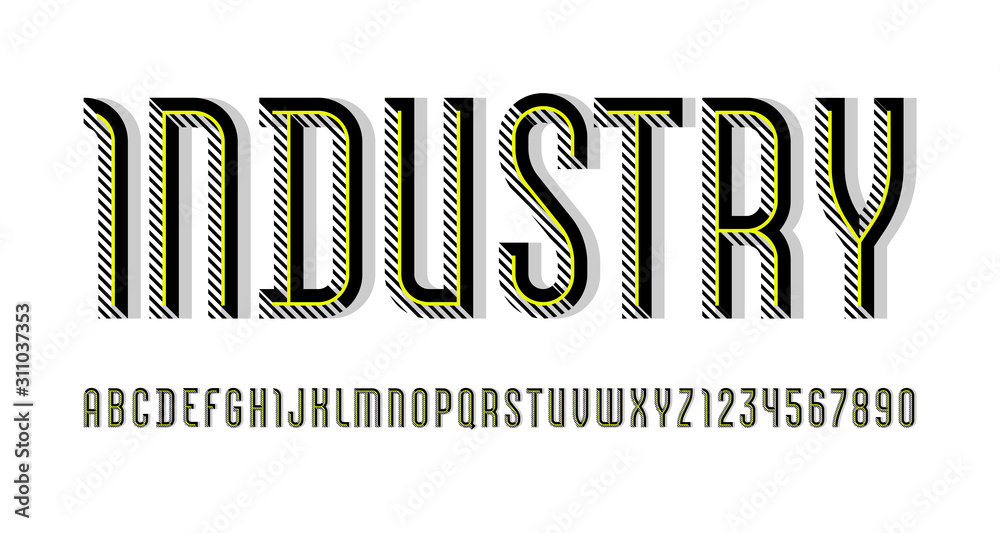 Industial Lettering Industry font, trendy striped alphabet sans serif, modern condensed ...