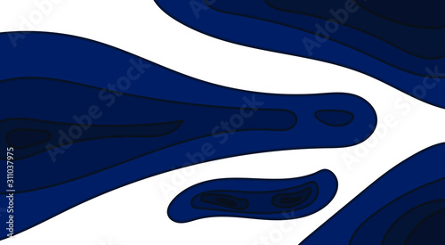 Blue and white paper cut background. Abstract realistic papercut decoration textured with wavy layers