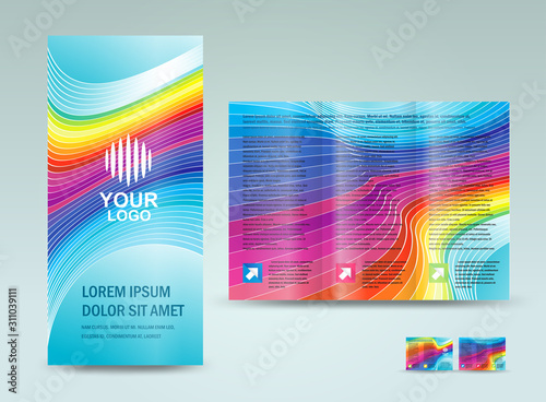 Tri-fold 3d line waves Colorful Stripes Design Template