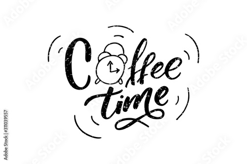 Handwritten Coffee time lettering. Drawn art sign