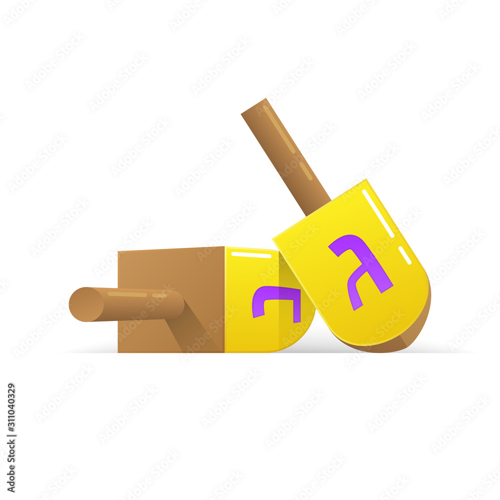 Φωτογραφία The pair of dreidels for the Hanukkah holiday is made from gold and wood materials the ones are isolated on a white background