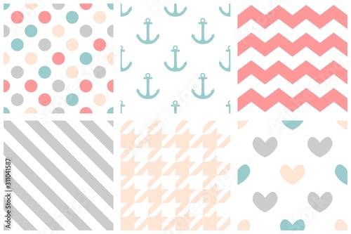 Tile vector pattern set with pastel print on white background