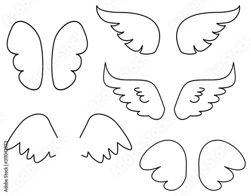 Wings collection. Vector illustration set with angel or bird wing icon isolated on white background
