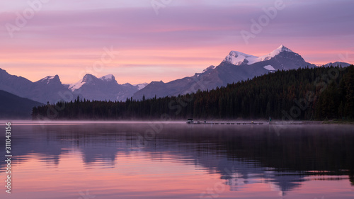 Maligne Lake close to Jasper with early morning mood, Alberta, Canada
