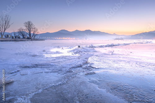 Winter in Korea, Dumulmeori and  Ice lake of Yangpyeong in Winter in korea, South Korea. © panyaphotograph