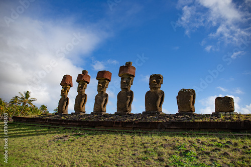Moai on Anakena Beach on Easter Island Rapa Nui