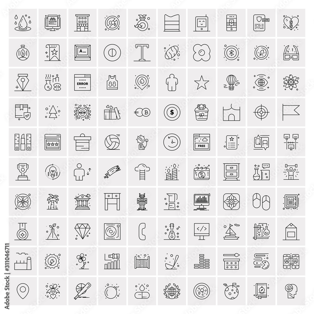 Set of 100 Creative Business Line Icons - obrazy, fototapety, plakaty 
