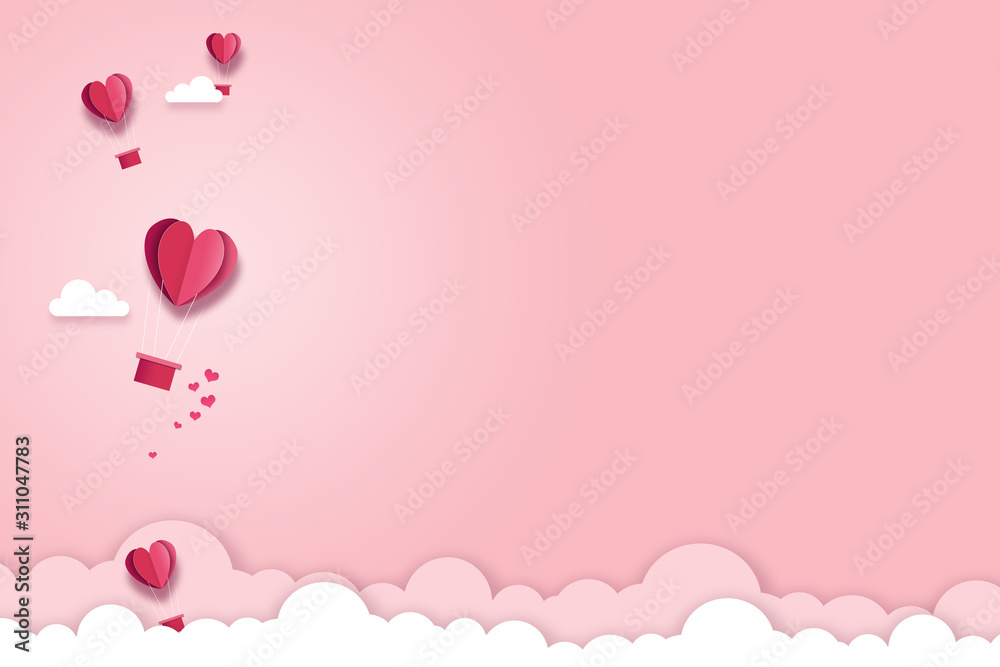 Happy Valentines day concept background. illustration. 3d pink paper hearts with white square frame.