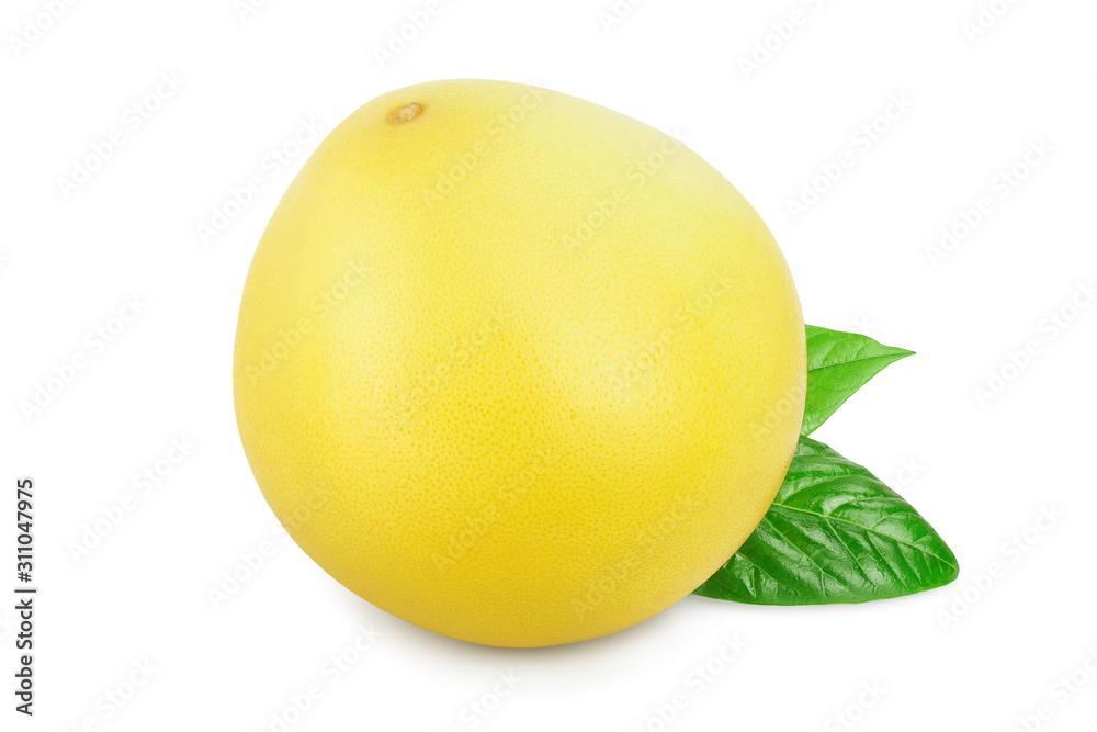 Whole pomelo with leaf isolated on white background Whole pomelo with leaf isolated on white background