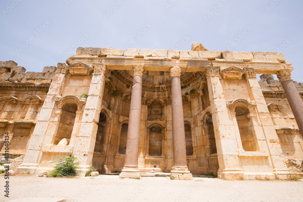 Portico. The Great Court. The ruins of the Roman city of Heliopolis or Baalbek in the Beqaa Valley. Baalbek, Lebanon - June, 2019