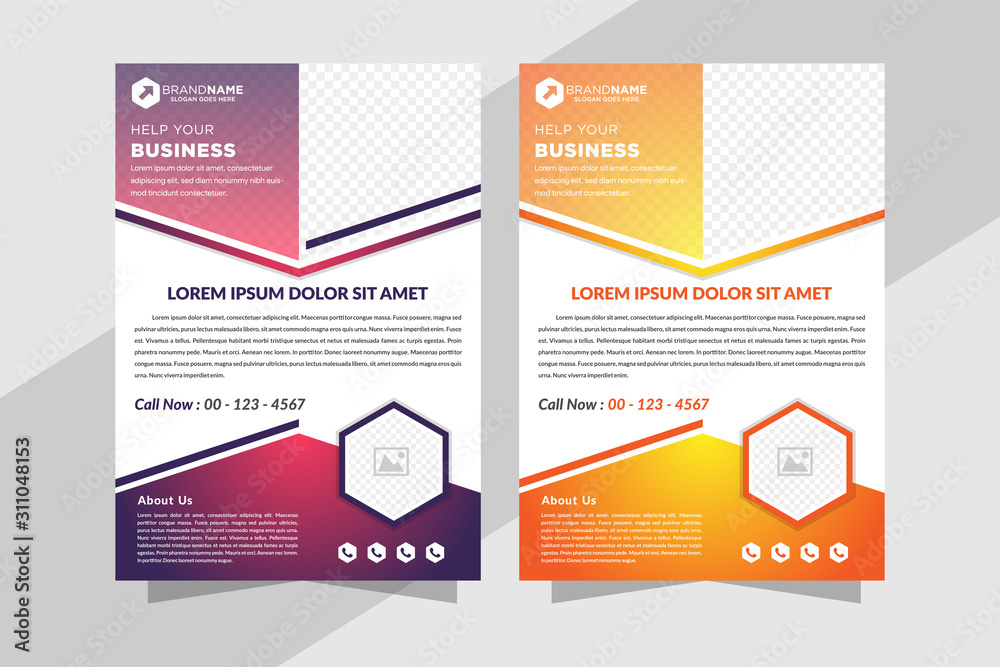 Vector layout design template for event. Fitness center flyer or poster template with modern gradient background. Gradient Purple and orange color. space for photo. hexagon concept  1